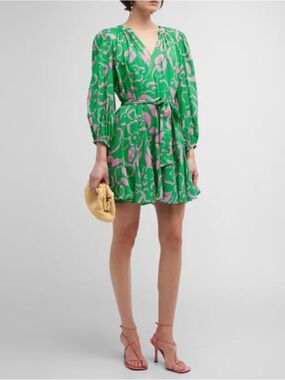 Time and Tru Green and Pink Floral V-Neck Mini Dress